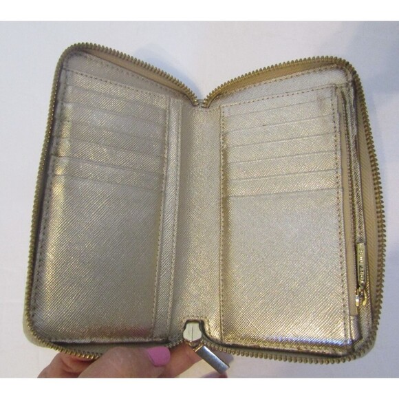 Tory Burch Robinson Wallet Gold Metallic Leather Continental Full Zip - Picture 5 of 7
